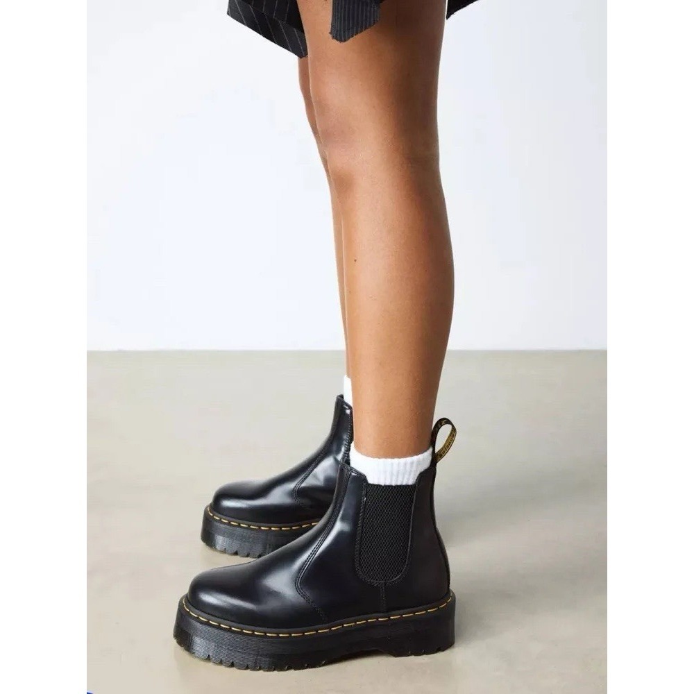 Doc Dr. Martens 2976 Quad Platform Chelsea Boots Women's 7 Black Leather Pull On